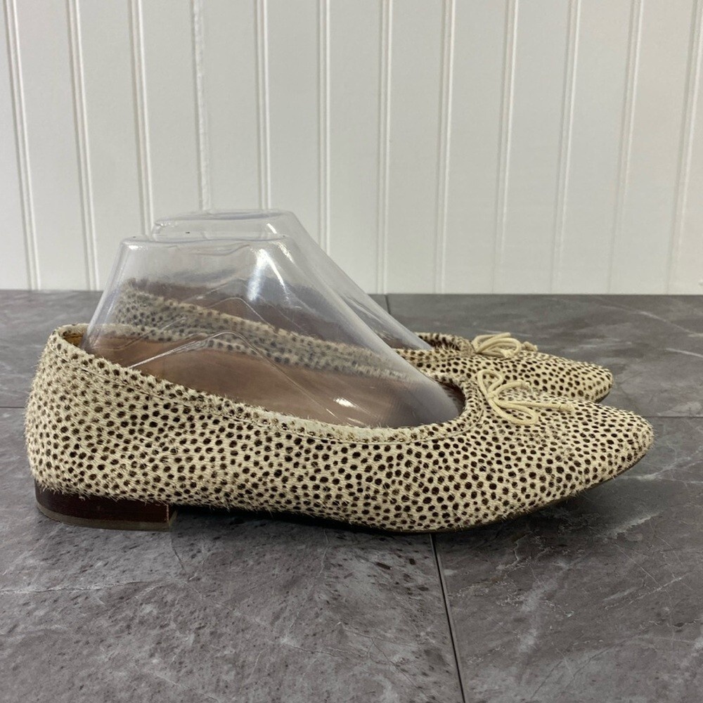 Madewell Bow‎ Ballet Flats Womens 9 Tan Black Spotted Calf Hair Ballerina Shoe